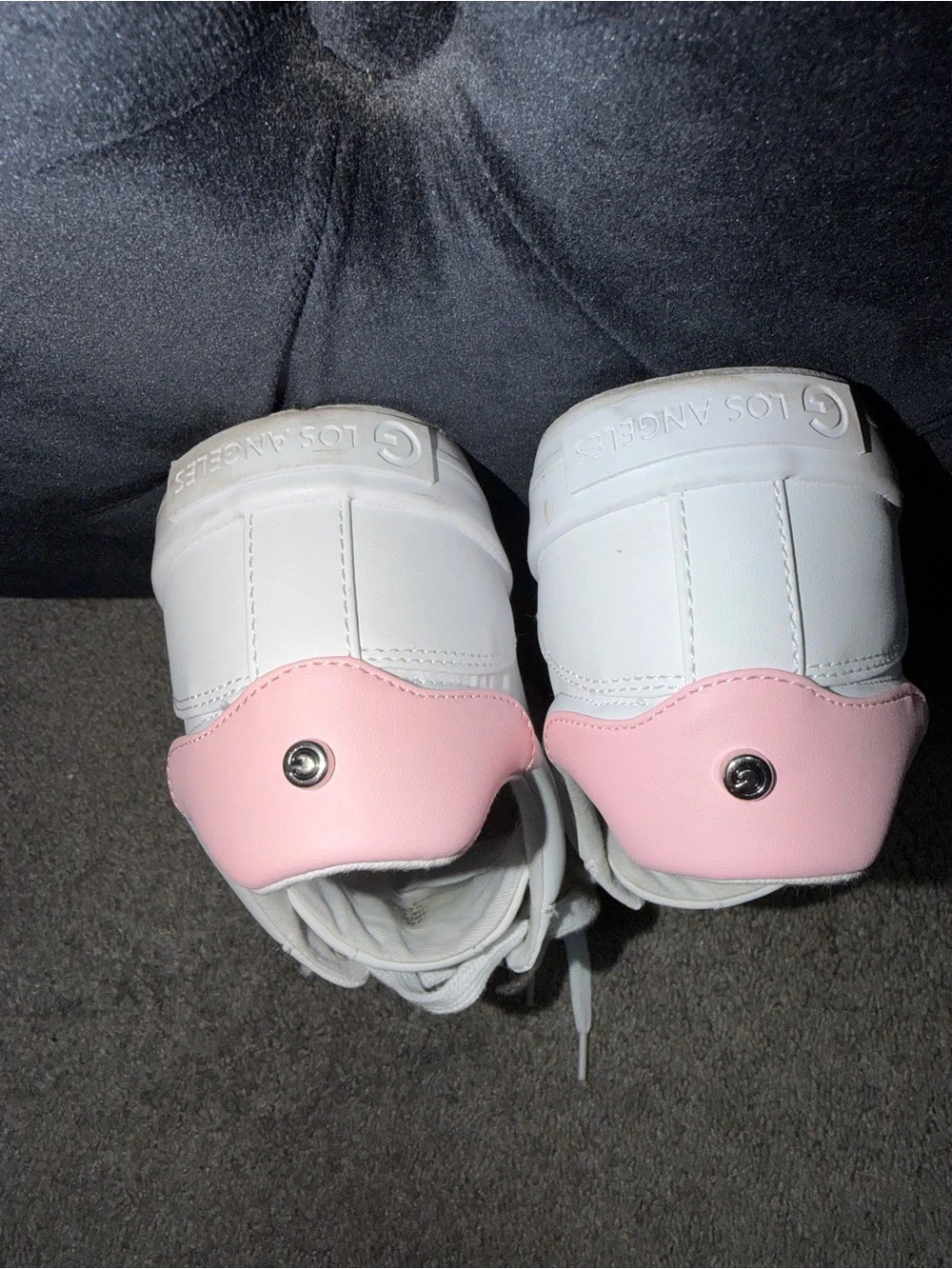 Guess White Sneakers with Pink Heel and Metallic Stud Accents